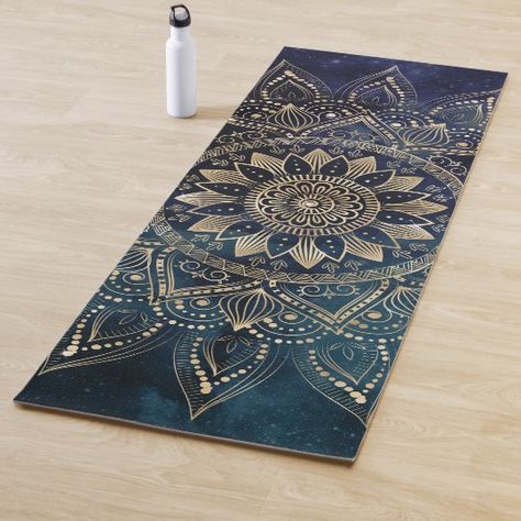 Yoga Mat Design, Mandala Blue, Cork Yoga Mat, Custom Yoga Mat, Yoga Mats Best, Meditation Mat, Yoga Mats Design, Blue Galaxy, Gold Mandala