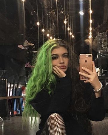 Egirl Green Hair, Egirl Dyed Hair Ideas, Split Dyed Curly Hair, Green Split Dye, Egirl Hairstyle, Split Hair Color Ideas, Green And Black Hair, Split Dye Hair Ideas, Split Dye Hair