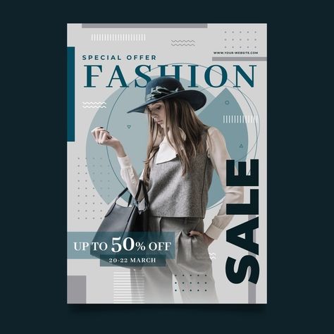 Fashion poster template with photo Free ... | Free Vector #Freepik #freevector #poster #business #template #marketing Fashion Sale Poster, Template Graphic Design, Poster Business, Fashion Sale Banner, Black Friday Sale Poster, Sale Template, Fashion Poster Design, Fashion Promotion, Fashion Banner