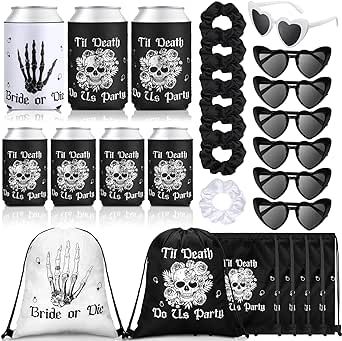 28 piece Bride or Die Party Favors. #bachelorette #brideordie Bride Or Die Bachelorette Theme, 1950s Party Decorations, Bachelorette Hair, Wedding Bridesmaid Proposal, Halloween Wedding Gifts, Bride Or Die, Party Favors Bachelorette, Biker Wedding, Bachelorette Party Decor