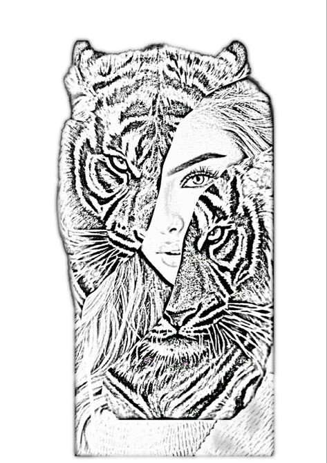 Tiger and woman tattoo design Tiger And Woman Tattoo, Woman Tattoo Design, White Tiger Tattoo, Tiger Face Tattoo, Lady Tattoo, Face Tattoos For Women, Tiger Tattoo Design, Woman Tattoo, Tiger Face