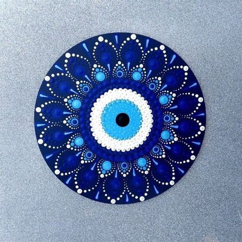 Evil Eye Dot Mandala, Evil Eye Mandala Art, Nazar Painting, Evil Eye Canvas Painting, Canvas Mandala Painting, Mandala Evil Eye, Mandala Art Canvas, Dotted Mandala Art, Evil Eye Mandala