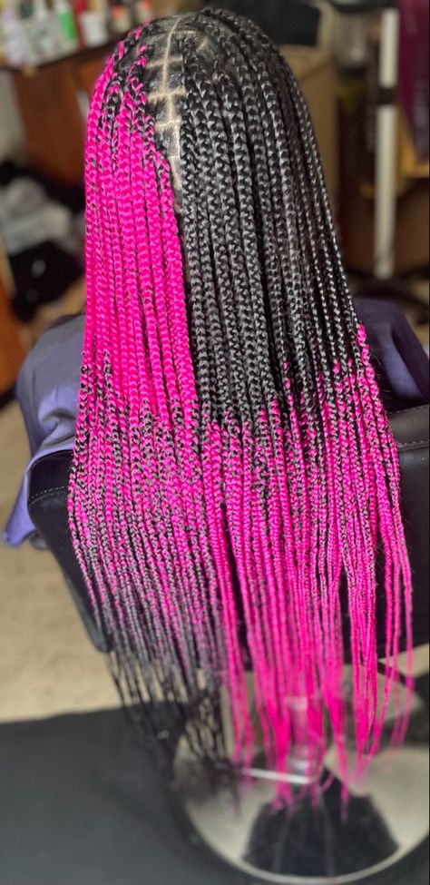 Black Ombre Knotless Braids, Pink Ombre Knotless Braids, Pink And Black Knotless Braids, Black And Pink Box Braids, Pink And Black Braids, Ombre Knotless Braids, Pink Knotless, Pink Box Braids, Reverse Braid