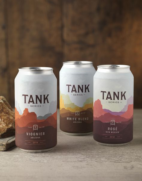 CF Napa Brand Design - Tank Series Canned Wine - World Brand Design Society / The desert ecosystem of the southwest is a place of stark contrast—a seemingly harsh and inhospitable environment that miraculously swells with colorful beauty and diverse life. Canned Wine, Wine Label Packaging, Craft Soda, Wine Packaging Design, Wine Company, Honey Brand, Drinks Packaging Design, Beer Brands, Beer Packaging