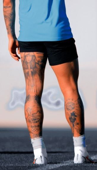 Tattoo Ideas For Men Mens Tattoo Leg Sleeve, Thigh Tats Men Simple, Tattoo On Legs For Men Ideas, Back Of Calf Tattoo Men, Soccer Tattoos For Men Leg, Back Of Leg Tattoos Men, Leg Tattoos For Men Calves, Back Leg Tattoo Men, Men’s Thigh Tattoo Ideas