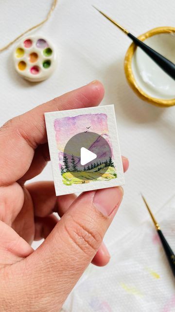 Samprity Ozah on Instagram: "Minimal Mini 3/10 Watercolor on cotton paper. .. #watercolorpractice #watercolorprocess #watercolortutorial #easypainting #smallpainting #watercolorreels #watercolorreel #minipaintingseries #minipaintings #tinypainting #watercolorlandscape #landscapepaintingnow #worldwatercolorgroup" Tiny Watercolor Landscapes, Mini Watercolor Landscape, Tiny Watercolor Paintings, Mini Watercolor Paintings, Tiny Watercolor, Mini Watercolor, Watercolor Flower Art, Color Grouping, March 4