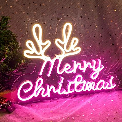 Hot Pink Christmas Aesthetic, Christmas Neon Sign, Pink Neon Lights, Led Wall Decor, Pink Christmas Decorations, Christmas Lovers, Viria, Old Fashioned Glass, Christmas Trends