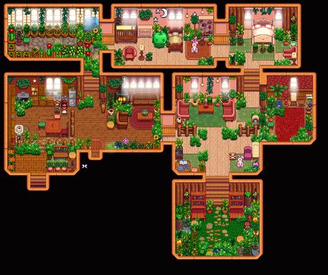 Stardew Valley Leah House, Stardew Farms, Farmhouse Layout, Stardew Valley Layout, Stardew Valley Tips, Stardew Valley Farms, Home Idea, Farm Layout, Forest Cabin