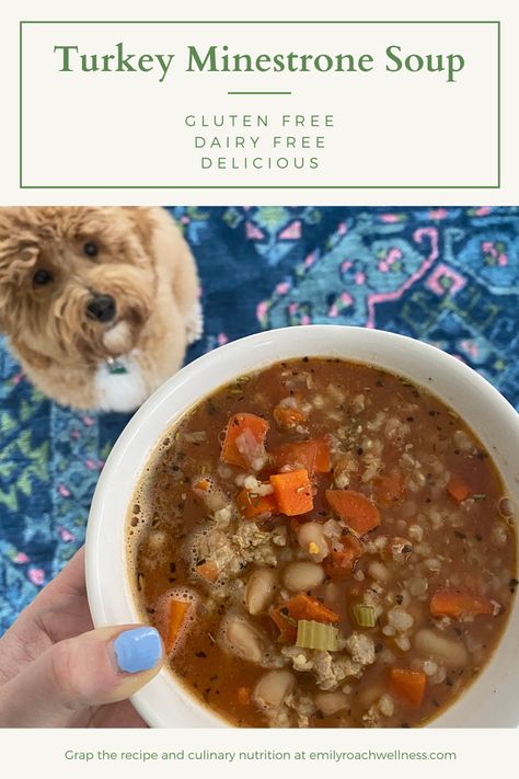 Turkey Minestrone Soup Recipe. Simple, delicious recipe to use up what's in the fridge. Uses white navy beans or cannellini beans. Minestroni Soup, Cook A Turkey, Navy Beans, Minestrone Soup Recipe, Clean Eating Desserts, Wellness Coaching, Winter Comfort Food, Best Gluten Free Recipes, Recipe Simple