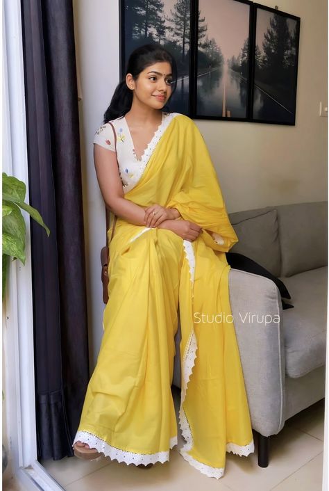 Yellow Blouse Designs, Yellow Studio, Party Wear Frocks, Elegant Sarees, Sarees For Girls, Trendy Outfits Indian, Simple Saree Designs, Latest Model Blouse Designs, Fashionable Saree Blouse Designs