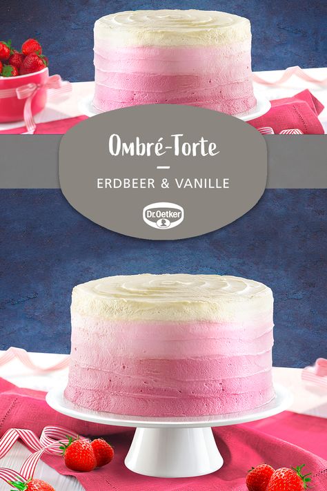 Ombré-Torte mit Erdbeer-Vanille-Geschmack: Wunderschöne Torte mit Duo Tortencreme #kuchenbuffet #kaffeeundkuchen #leckererdbeeren Muffin Cake, Cake Decorating Techniques, Sweet And Salty, Vanilla Cake, Cake Cookies, Holiday Parties, Fondant, Kids Birthday, Cake Decorating