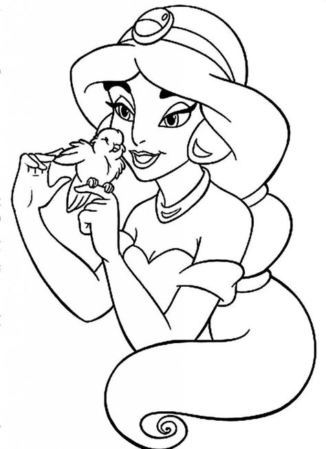 princess jasmine coloring page, jasmine with bird. Jasmine Coloring Pages, Free Disney Coloring Pages, Ariel Coloring Pages, Cinderella Coloring Pages, Disney Coloring Sheets, Elsa Coloring Pages, Disney Princess Colors, Disney Princess Coloring Pages, Disney Jasmine