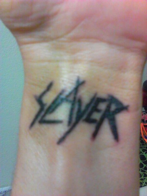 My SLAYER tattoo! \m/ Slayer Tattoo Band, Metal Tatoos Ideas, Metal Band Tattoos, Korn Tattoo, Metal Tattoos, Slipknot Tattoo, Punk Tattoos, Slayer Tattoo, Slayer Band