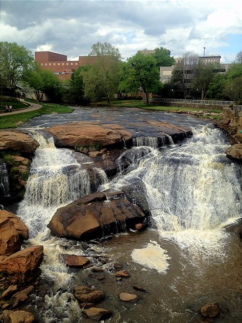 Falls Park Greenville SC Falls Park Greenville Sc, Greenville South Carolina, South Carolina Homes, Greenville Sc, Autumn Park, Travel South, Blue Ridge Mountains, Live In The Now, South Carolina