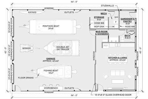 Boat Storage Garage, Shop With Rv Storage, Boat Storage Ideas Buildings, Shop With Living Quarters, Office Space Planning, Boat Garage, Vehicle Storage, Morton Building, Wall Storage Systems