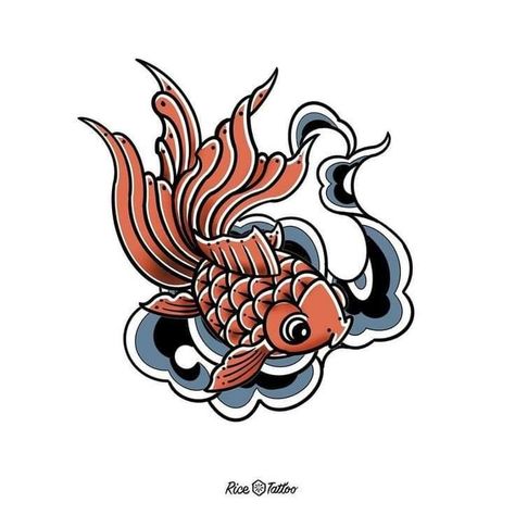 Japanese Goldfish Tattoo, Traditional Tattoo Black And White, Minimal Inspiration, Goldfish Tattoo, Koi Fish Drawing, Rose Drawing Tattoo, Minimal Tattoos, Fish Graphic, Traditional Japanese Tattoos