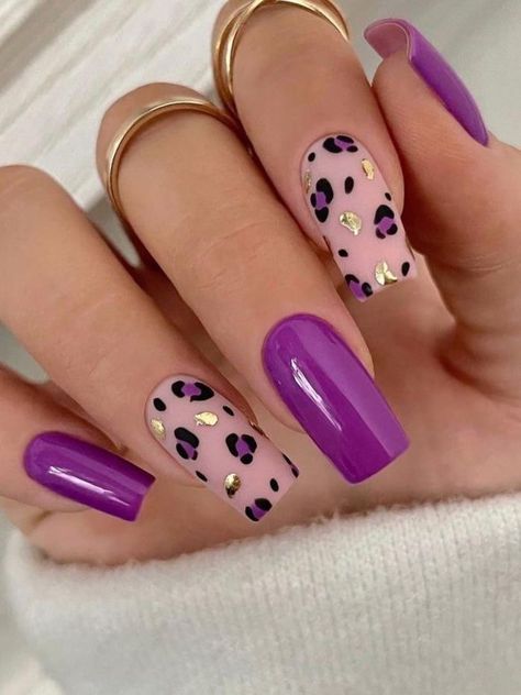 Plum Nails, Violet Nails, Purple Nail Art, Leopard Print Nails, Purple Nail Designs, Lavender Nails, Gold Nail, Purple Nail, Leopard Nails