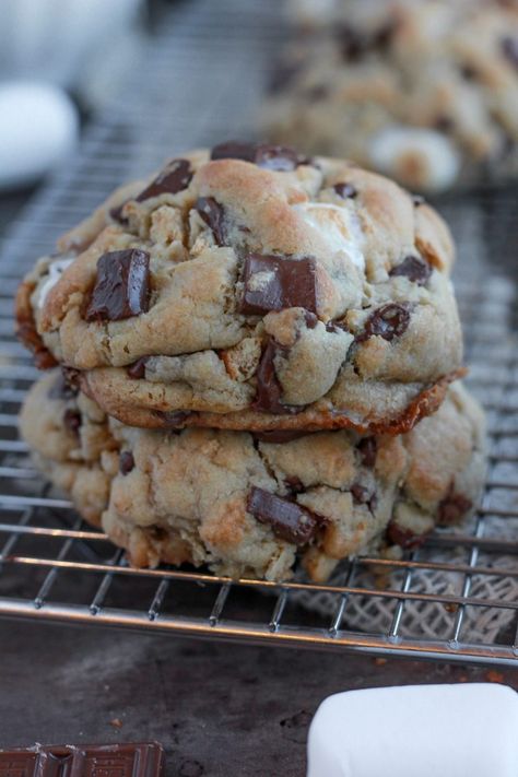 THE BEST SMORES COOKIES - Baking with Blondie Best Smores, Graham Cracker Smores, Smores Flavors, Giant Chocolate Chip Cookies, Baking With Blondie, Giant Chocolate Chip Cookie, Smores Cookies, Giant Chocolate, Big Cookie