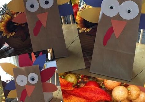 Simple and so cute! Gift Bag Crafts, November Party Themes, Thanksgiving Gift Bags, Turkey Crafts Preschool, November Party, Party Themes For Kids, Turkey Party, Paper Turkey, Turkey Gifts