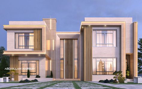 Dubai Modern House, Luxury Modern Villa Exterior, Modern Facade Design Residential, Dubai House Design, Modern Villa Design Exterior, Dubai Villa Exterior, Modern Villa Elevation, Modern Classic House Exterior, Villa Facade Design