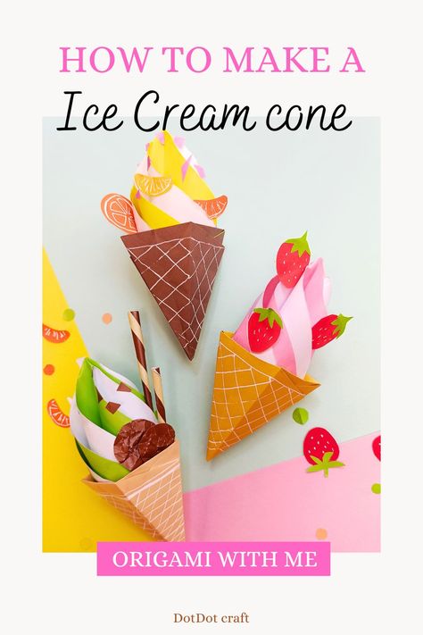 How to make an ice cream cone paper craft | How to make paper ice cream | Paper craft for school | Origami for kids | Origami tutorial | Papercrafts | DIYIceCream | Origami Ice cream | Ice Cream Paper Craft, Paper Craft For School, Origami Ice Cream, Craft For School, Fun Paper Crafts, Cone Paper, Paper Ice Cream, Cool Ice Cream, Ice Cream Cute