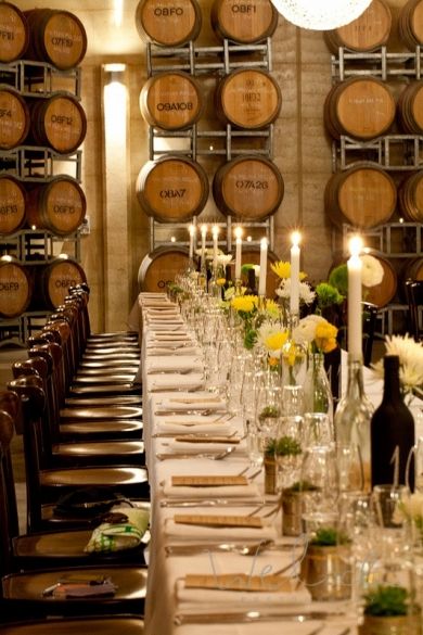 Rustic Vineyard Dinner Party Welsch Photography) Wine Cellar Wedding Reception, Vineyard Dinner Party, Vineyard Dinner, Wine Cellar Wedding, Party Table Settings, Wedding Rehearsal Dinner, Tuscany Wedding, Wedding Planning Advice, Rustic Chic Wedding