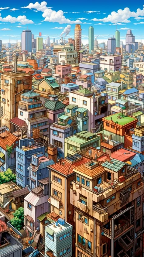 Cityscape Drawing, Fantasy Cities, Satirical Illustrations, Anime City, Fantasy City, Art Gallery Wallpaper, Fantasy Places, Landscape Artwork, Cool Wallpapers Art