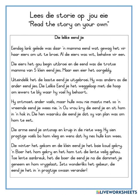 Afrikaans Reading For Grade 4, Afrikaans Articles For Prepared Reading, Afrikaans Language Grade 4, Afrikaans Language Worksheets, Afrikaans Werkkaarte, Humility Quotes, Book Extracts, Afrikaans Language, Reading Assessment