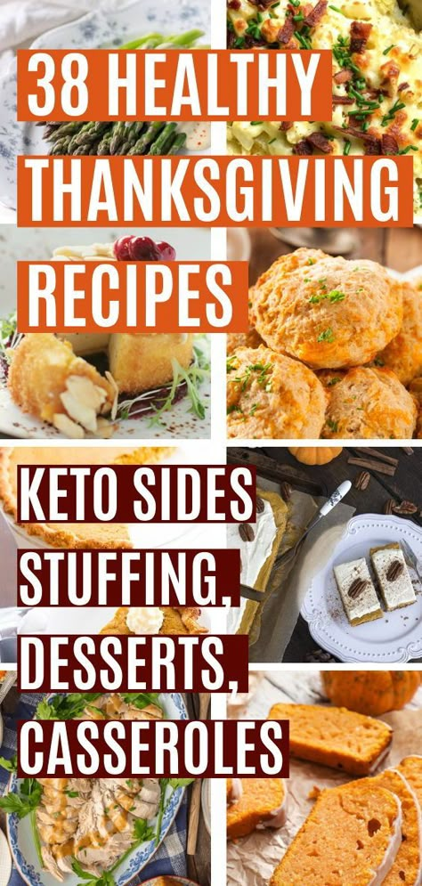 Looking for healthy Thanksgiving recipes? This list of 38 side dishes, casseroles, and low carb desserts will make your Thanksgiving dinner unique and delicious for kids and diabetics alike. These are the best keto Thankgiving dishes on the internet! Keto Dishes For Thanksgiving, Low Carb Thanksgiving Sides, Clean Eating Thanksgiving Recipes, Paleo Casseroles, Dinner Unique, Dessert Recipes For Thanksgiving, Thanksgiving Recipes Easy, Healthy Thanksgiving Dinner, Carbs In Vegetables