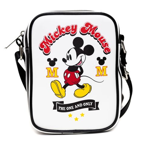 PRICES MAY VARY. You're going to love this Disney bag featuring a Mickey Mouse! Stylish and sleek, this cross body bag is made from premium vegan leather and features a polyester strap that is fully adjustable from 34 to 68 inches. This bag measures 8.0 x 6.5 x 3.0 Inches and features space to carry all your favorite things including phone, wallet, keys, and more. The gorgeous artwork is applied using the latest printing technology so it will hold up well over time. This product is made by Buckl Mickey Mouse Bag, Standing Pose, Uniqlo Bags, Disney Bag, Standing Poses, Zippered Tote, The One And Only, Nylon Bag, Disney Mickey Mouse