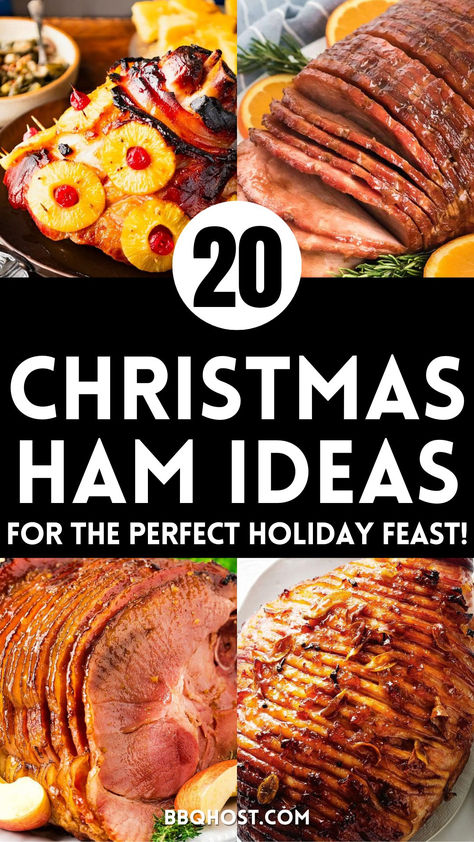 Looking for the best Christmas ham? Discover 20 festive and flavorful Christmas ham ideas to impress your guests. From slow-cooked to glazed perfection, you’ll find the perfect recipe for your holiday meal! Save this for your holiday feast. Check out the blog for the full list of recipes! Ham For Brunch, Christmas Ham Appetizers, Things To Serve With Ham, What Goes With Ham Dinner, Ham Decoration Ideas, Ideas For Ham, Christmas Food Make Ahead, Christmas Ham Meal Sides, Christmas Ham Ideas