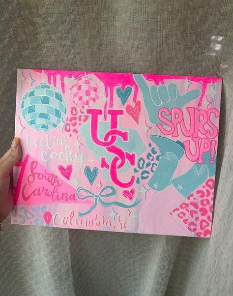 College Canvas Paintings, Dorm Canvas Art, Dorm Canvas, Wall Decor College, Dorm Paintings, Dorm Apartment Decor, College Canvas, South Carolina Art, Big Little Canvas