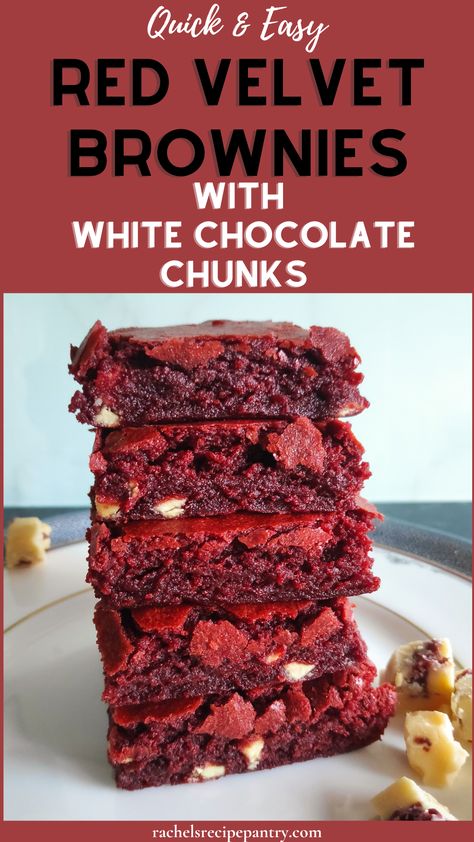 Red Velvet Brownies With White Chocolate Chips, Red Velvet White Chocolate Chip Brownies, Red Velvet Chocolate Chip Brownies, Red Brownies, Brownies With White Chocolate Chips, White Chocolate Cookie Bars, Brownies With White Chocolate, Red Velvet Bars, Red Velvet Brownies Recipe