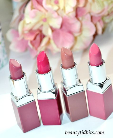 Clinique Pop Lip Color + Primer - Plum Pop, Punch Pop, Nude Pop and Sweet Pop Clinique Plum Pop, Summer Lipstick Colors, Lipstick Names, Spring Lipstick, Pop Lipstick, Summer Lipstick, Clinique Cosmetics, Clinique Pop, High End Makeup