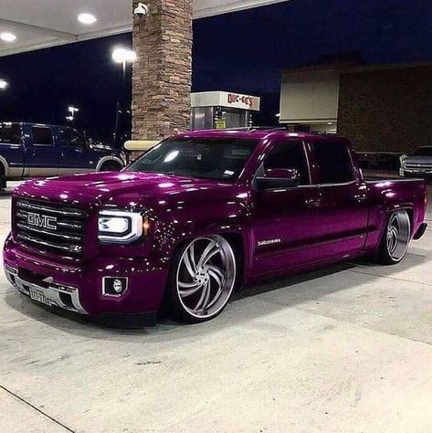 Purple Truck, Truck Running Boards, Pickup Truck Accessories, Lowrider Trucks, Dropped Trucks, Lowered Trucks, Custom Chevy Trucks, Truck Camping, Jeep Accessories