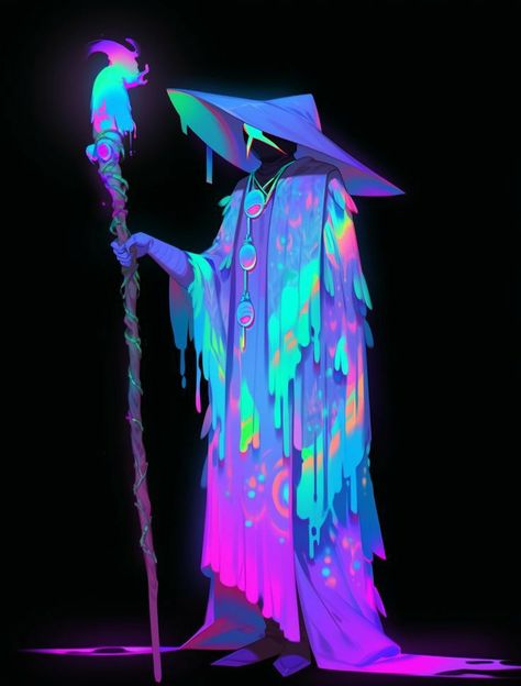 Scifi Wizard, Painter Character Design, Wizard Dnd Character Design, Crystal Character Design, Heroic Fantasy, Creature Concept, 영감을 주는 캐릭터, Dnd Characters, Neon Colors