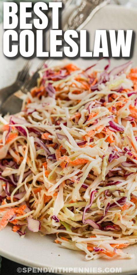 This creamy coleslaw with a sweet hint of sugar is just as good as the slaw made at KFC. Mix in some apples, or pork for added flavor. #spendwithpennies #salads #recipe #coleslawrecipe #dressing #creamy #KFC #sweet #vinegar #easy #cabbage Cold Italian Pasta Salad, The Best Coleslaw, Best Coleslaw, Classic Coleslaw, Spicy Coleslaw, Cabbage Slaw Recipes, Best Coleslaw Recipe, Vinegar Coleslaw, Homemade Slaw