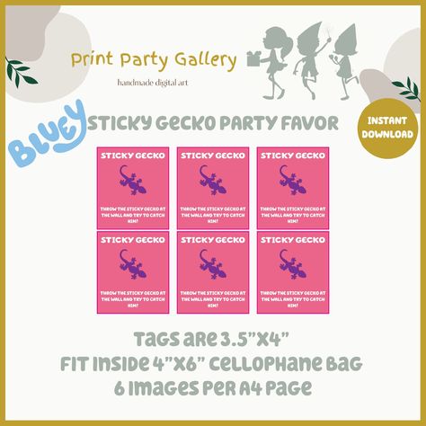 Sticky Gecko, Bluey Party, Printable Decorations, Party Planners, Favor Packaging, Diy Printable, Printable Decor, Childrens Party, Party Planner