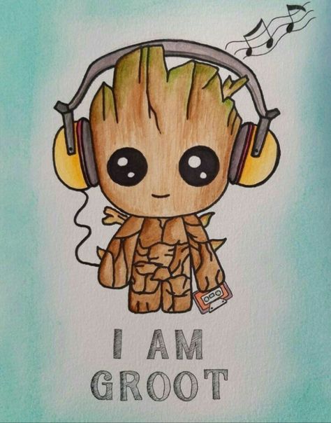 Baby Groot Drawing, Taustakuva Iphone Disney, Groot Marvel, Cute Music, Cute Disney Drawings, I Am Groot, Marvel Drawings, Disney Art Drawings, Pahlawan Marvel