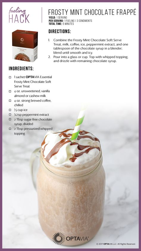 Frosty Mint Chocolate Frappe' Chocolate Frappe, Fueling Hacks, Medifast Recipes, Lean Protein Meals, Optavia Recipes, Lean Meals, Lean And Green Meals, Shake Recipes, Soft Serve