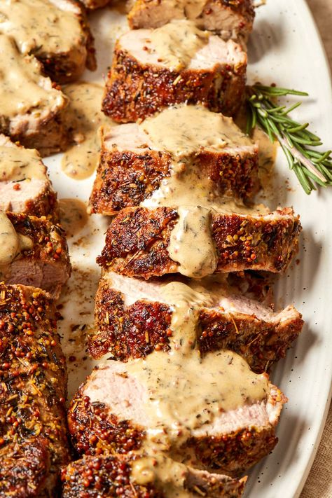 Best-Ever Pork Tenderloin with Dijon Cream Sauce Leftover Pork Tenderloin, Dijon Cream Sauce, Juicy Pork Tenderloin, Pork Loin Recipes, Pork Dinner, Tenderloin Recipes, Mustard Sauce, Pork Tenderloin Recipes, Poutine