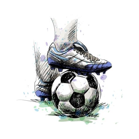 Pies de jugador de fútbol pisar el balón... | Premium Vector #Freepik #vector #jugando-futbol #formacion-futbol #equipo-futbol #jugador-futbol Soccer Tattoos, Soccer Drawing, Football Drawing, Sports Painting, Sketch Note, Soccer Art, Soccer Cards, Soccer Poster, Football Art