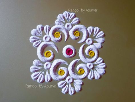 Simple White Rangoli Designs, Simple Daily Rangoli Designs, White Rangoli Design Simple, Rangoli Designs White, Simple Small Rangoli, White Rangoli Design, Small Rangoli Design For Daily, Rangoli Designs Border, Small Free Hand Rangoli