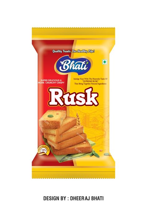 BHATI RUSK POUCH PACKAGING DESIGN Rusk Packaging Design, Rusk Packaging, Pouch Packaging Design, Packaging Snack, Bakery Packaging, Food Advertising, Pouch Packaging, Website Design Layout, Creative Cookies