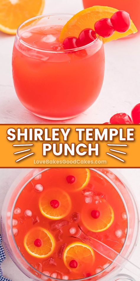 Shirley Temple Punch, Punch Recipes For Kids, Party Punch Recipe, Shirley Temple Drink, Easy Party Punch, Good Cakes, Alcoholic Punch Recipes, Non Alcoholic Punch, Bubbly Personality