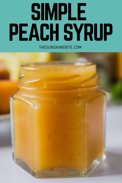 Made with just a handful of ingredients, this Simple Peach Syrup captures the essence of summer in a bottle. It's perfect for drizzling over pancakes and waffles, stirring it into cocktails and lemonades, or using it as a topping for ice cream and yogurt. Peach Syrup Recipe, Peach Cobbler Cinnamon Rolls, Vegan Honey, Fresh Peach Pie, Summer In A Bottle, No Bake Granola Bars, Hey Bartender, Coconut Syrup, Peach Syrup