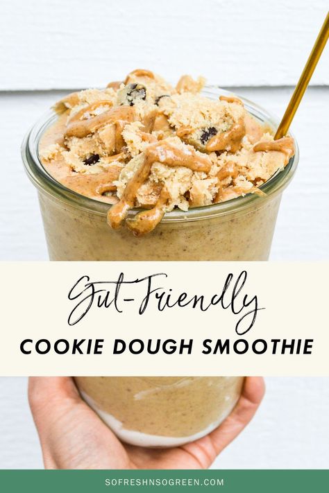 This gut friendly smoothie recipe tastes just like a bilzzard, the creamy, frosty treat of childhood! But this cookie dough smoothie sneaks in nutrients that boost gut health and digestion. Yum! #gutfriendly #healthytreat Gut Friendly Smoothies, Gut Friendly Desserts, Cookie Dough Blizzard Recipe, Cookie Dough Blizzard, Cookie Dough Smoothie, Blizzard Recipe, Gut Recipes, Healthy Chocolate Desserts, Homemade Kombucha