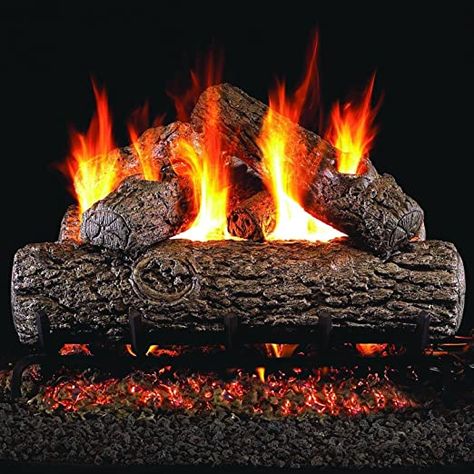 Peterson Real Fyre 20-inch Golden Oak Log Set Vented Natural Gas ANSI Certified G46 Burner - Variable Flame Remote Gas Log Burner, Gas Log Sets, Log Home Interiors, Black Fireplace, Single Burner, Gas Fireplace Logs, Log Home Decorating, Oak Logs, Fireplace Tool Set