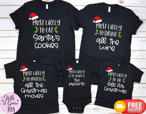 Family Christmas T Shirts, Most Likely To Christmas Shirts, Matching Family Christmas Shirts, Funny Pajamas, Christmas Pyjamas, Holiday Outfits Christmas, Friends Tee, Womens Christmas Shirts, Family Thanksgiving