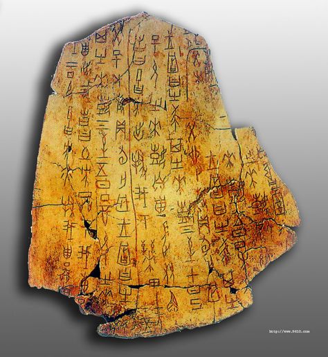 The ancient Chinese characters were written on animals’ bones and turtle shells at first. From Shang dynasty to Zhou dynasty, people started to inscribe on bronze. The characters were illogical but the formats and sizes were fixed a lot. After Qin dynasty unified China, the emperor standardize the writing characters which was called seal script. Oracle Bones, Asemic Art, Historical Linguistics, Language Evolution, Seal Script, Ancient Text, Chinese Script, Ancient Chinese Characters, Turtle Shells